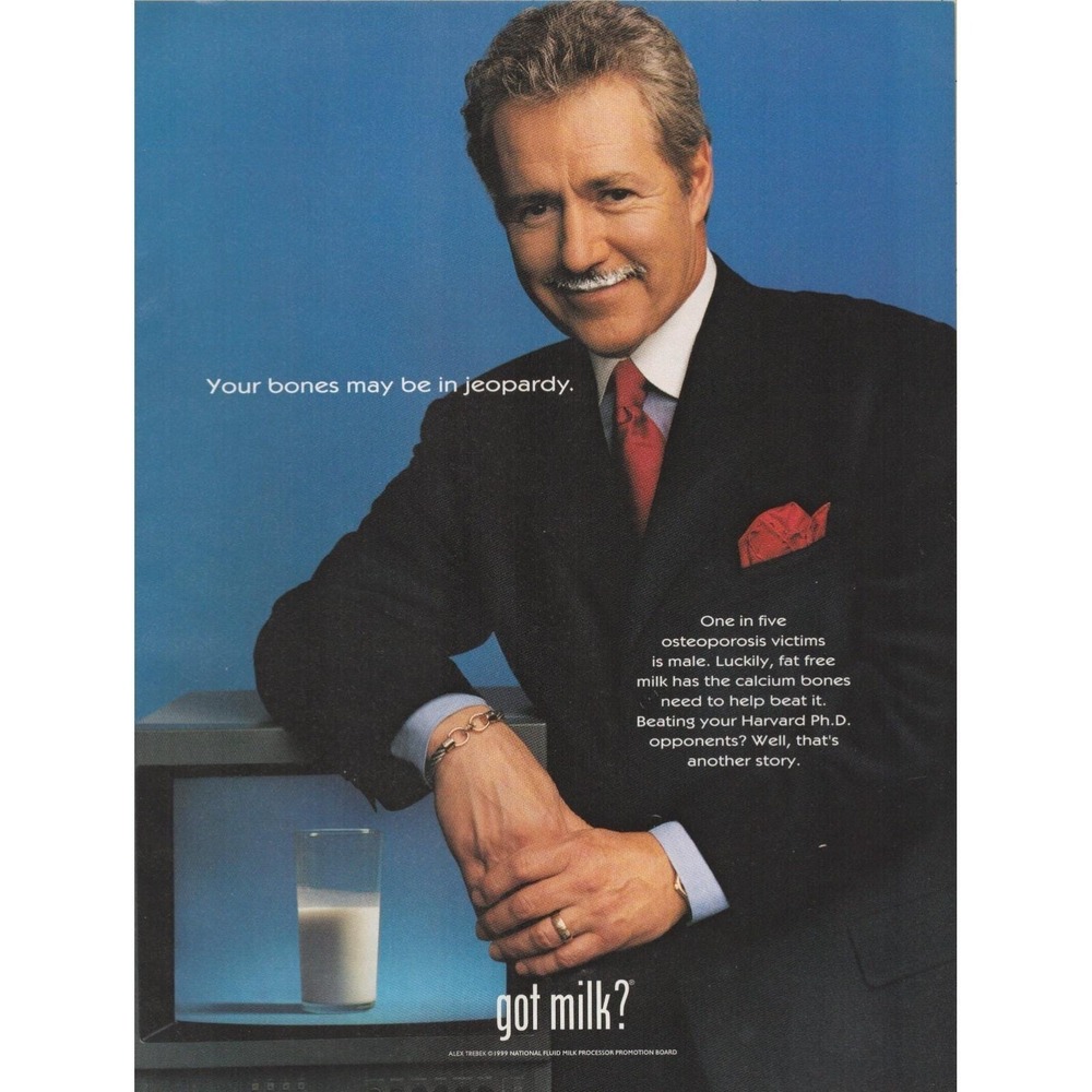 Vintage 1999 Got Milk Print Ad Alex Trebek Osteoporosis Health Celebrity Decor